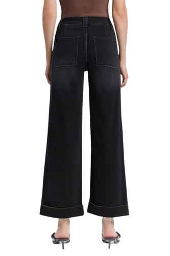 VERVET Women's Kris High-Rise Cuffed Cropped Baggy Wide Leg Jeans3