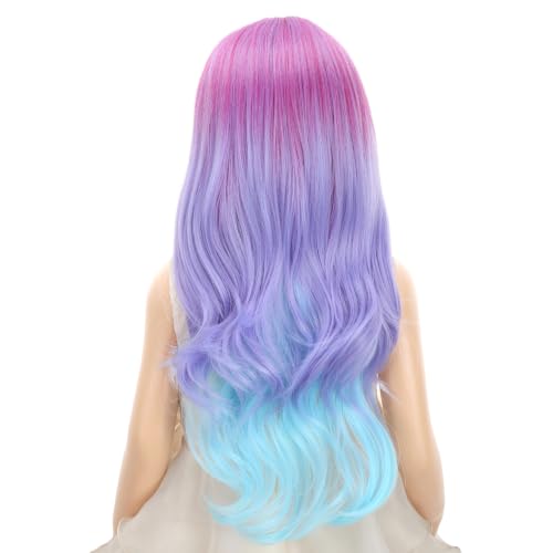 Image of PATTNIUM Purple and Blue Long Curly Middle Part Wig Halloween Costume Wig