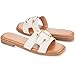 YTSKJ Womens Sandals Slip On Flat for Summer Comfortable Ladies Dressy Fashion Square Open Toe Slides Faux Leather Casual Shoes with Metal Decor Gold Beige Size 9
