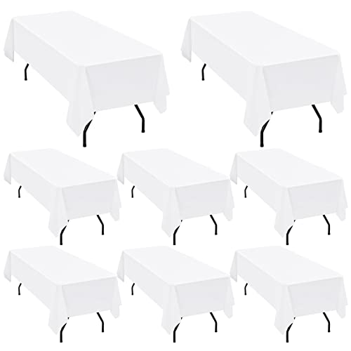 8 Packs Weißes Polyester Tischtuch für 6 Ft Rechteck Tische,60 x 102 Zoll Polyester Stoff Tischtuch Knitterfrei Waschbar Tischdecke,für Hochzeit,Geburtstag,Party,Bankette Dekorieren Cover