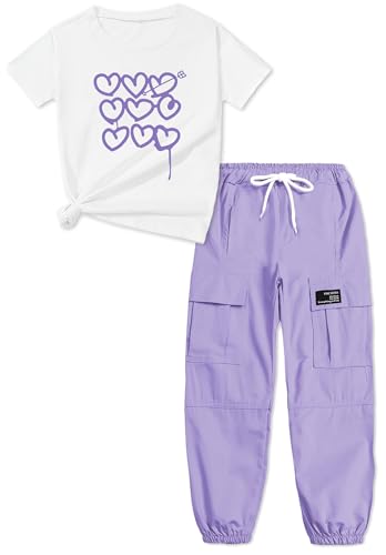 Image of ARTMINE Girls' 2 Piece Outfits Casual Drawstring Jogger Pants and Basic Short Sleeve Top Set, 6-14 Years