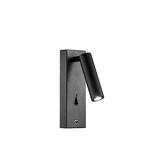 Aplique LED orientable 4W 230V negro con USB foco lectura para pared