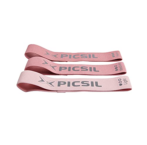 PICSIL Widerstandsbänder aus Stoff, 3er-Pack elastische Bänder für Fitness, Yoga, Pilates, Anti-Rutsch-System für Beine und Kluteos, 3 Härtestufen (Rosa) Cover