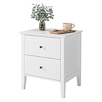 FOREHILL White Bedside Tables with 2 Drawers Wood Bedside Cabinet Nightstand Side End Table Modern for Bedroom 50x40x55.5cm