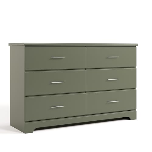 Image of Storkcraft Brookside 6-Drawer Dresser (Olive) – GREENGUARD Gold Certified, Green Dresser for Bedroom, Kids & Nursery Storage Chest, Safety Interlocking Drawers, Pre-Installed Tracks, Kids Chest