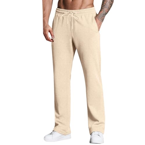 Image of Oversized Baggy Joggers for Men with Deep Pockets, Ultra-Soft Cotton Blend Sweatpants for Casual Athletic Wear and Lounging, Relaxed Fit (Beige, M)