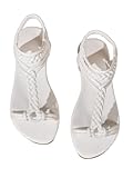 Verdusa Women's Braided Flat Sandals Summer Gladiator Shoes Open Toe Slingback Sandals White 7.5