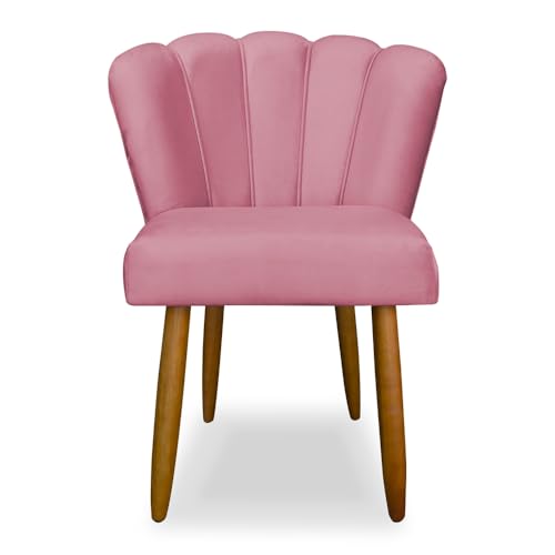 Cadeira para Penteadeira Estofada em Veludo, Poltrona Decorativa para Quarto e Sala, Assento Confortável com Pés de Madeira(Rosa)