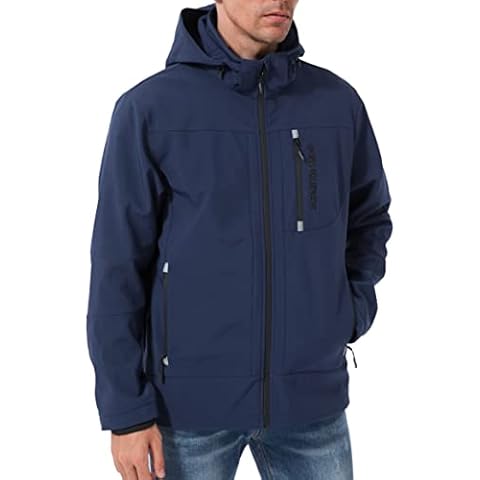 Men’s Softshell Jacket with Removable Hood, Fleece Lined and Water Repellent, Navy Blue, XX-Large Cover