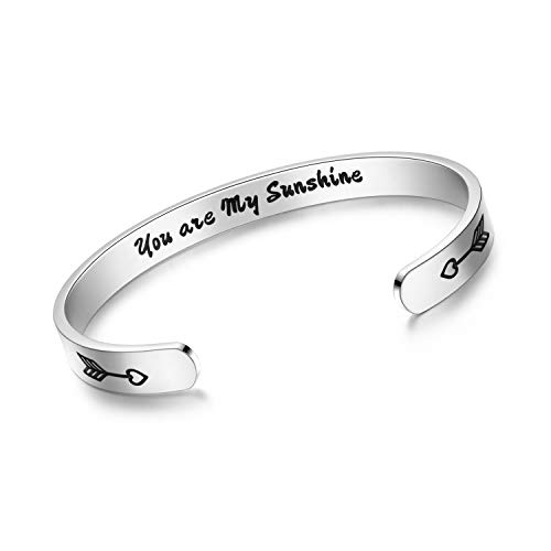 Image of AZNECK You Are My Sunshine Inspirational Bracelets Gift for Her Daughter Sister Niece Girlfriend Mantra Cuff Bangle Mom Grandma Jewelry for Her