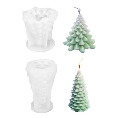 KINDPMA 2 moldes para velas de árvore de Natal moldes de silicone para velas decorativas natalícias molde de vela para árvore de Natal 3D vela árvore Natal forma de fazer velas sabão