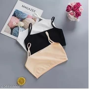 Image of Girls Beginners Sports Bra /Crop top /Inner Slip - Black, White, Skin (Pack of 3)