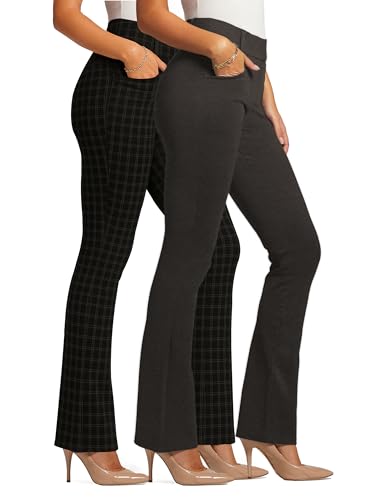 Conceited 2-Pack Stretch Slacks for Women - Wear to Work - Bootcut Dress Pants with Pockets - Book Smart, Charcoal - (Small)