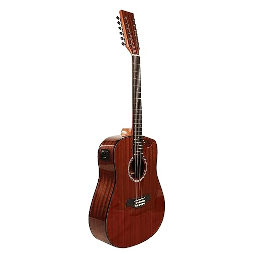 Image of Kadence SH03-12EQ Slowhand 41 inch 12-String Electro Acoustic Guitar | Dreadnought Demi Cutaway | Touring Ready | Mahogany Wood | Built-in Pickup + 2 Band EQ | Includes Bag & Learning Course | Brown