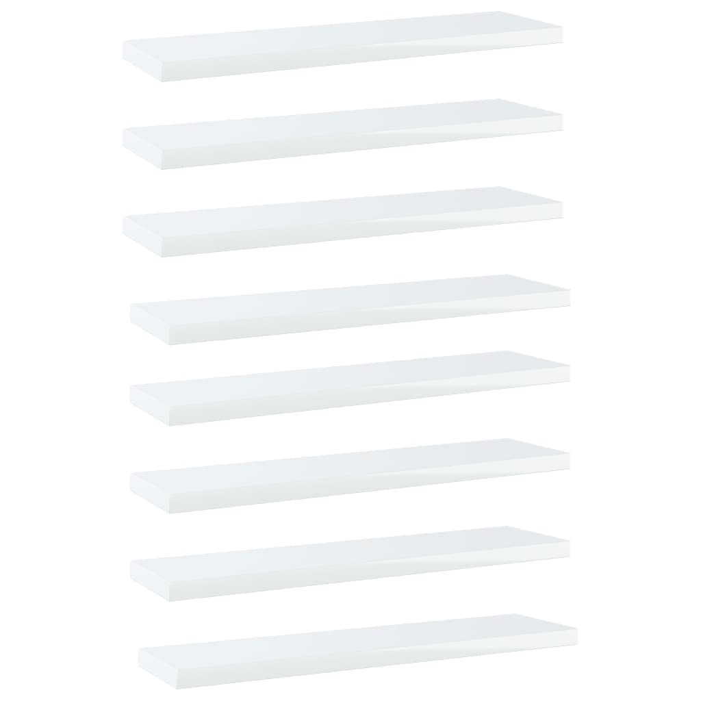 vidaXL Engineered Wood Bookshelf Boards - High Gloss White Floating Shelf Panels (8 Pcs) - 15.7" x 3.9" x 0.6"