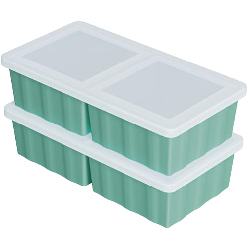 Silicone Freezer Tray for Soup Ice Cubes: 2-Cup Freezing Tray with Lid for Meal Prep - 2Pack Silicon Soup Portion Freeze Trays Make Stock Souped Ice Cube