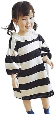 Amazon ベビー キッズ 子供服 女の子 ワンピース 長袖 ボリューム袖 襟付き ボーダー 韓国子供服 並行輸入品 ワンピース チュニック 通販
