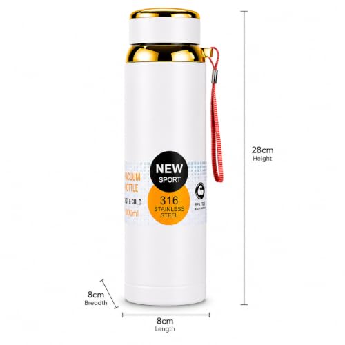 Image of 316 Stainless Steel Water Bottle 1 Litre | Hot & Cold | Durable & Leak-Proof | For Office, Home, Kids, School For Women Men | 1000ml water bottle | Pearl White