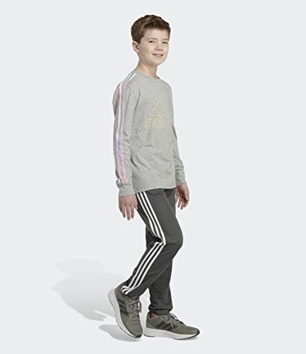 adidas Boys' Long Sleeve 3-Stripes Tee, Medium Grey Heather Arcade, Small3