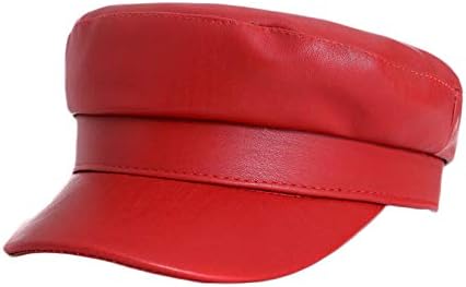 Andongnywell Women Leather Newsboy Hats Cabbie Painter Hat Gatsby Ivy Visor Beret Cap Yacht Captain Sailor Caps Red