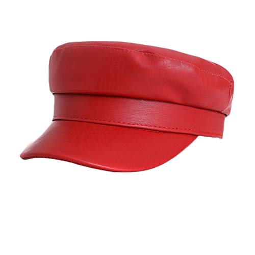 Andongnywell Women Leather Newsboy Hats Cabbie Painter Hat Gatsby Ivy Visor Beret Cap Yacht Captain Sailor Caps Red