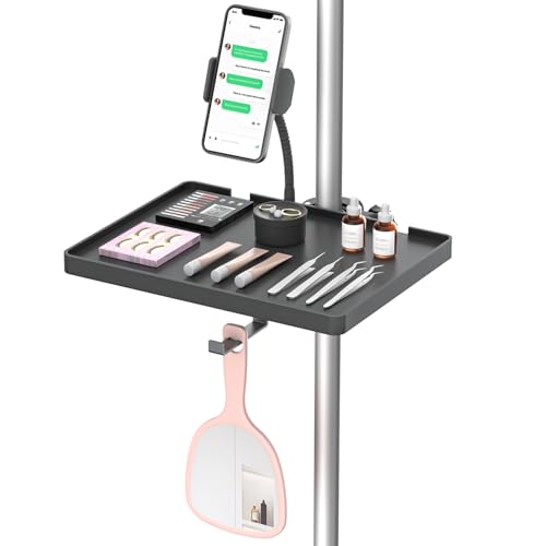 Adjustable Lash Tray Holder for Ring Light Tray Clip-On Organizer Stand with Phone Holder & Mirror Hook to Put Eyelash Extension Supplies Perfect for Lash Techs & Salon or Home Use