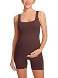 MOMANDA Women' s Maternity Bodysuit Sleeveless Shorts Jumpsuit Square Neck Tank Top for Pregnancy Taupe 10