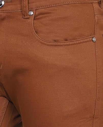 Image of Men's Brown Slim Fit Casual Trousers, Stretch Denim, Men Casual Trousers, Mens Pants, Trousers, Regular Men Trousers, Brown Pants