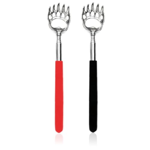 SQULIGT 2PCS Back Scratchers, Bear Claw Shaped Extendable Metal Retractable Telescopic Handle (Red&Black)