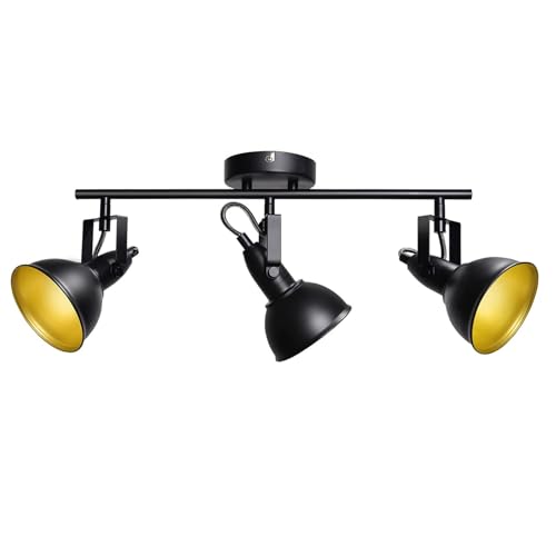 HiBay Retro LED Ceiling Spot Lights Fixtures, 3-Light Flexible Track Lighting Kit Black, Directional Spotlight for Kitchen Bedroom Dining Room, Candelabra E12 Base (No Bulbs) 3-Light Black -