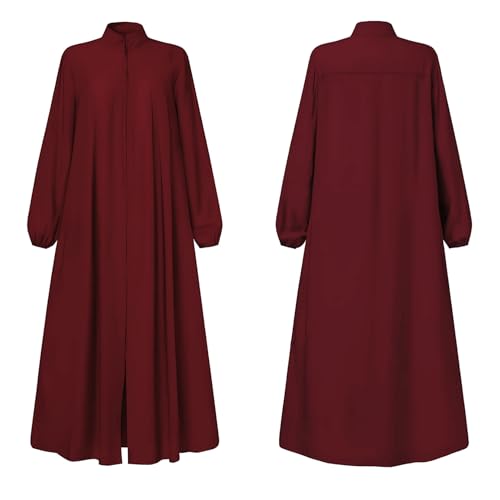 Image of Womens Abaya Muslim Long Sleeve Front Zipper Dress Prayer Islamic Clothes with Pockets