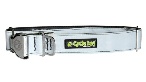 Cycle Dog Silver Max Reflective Bottle Opener Metal Buckle Collar (Medium 12"-21") - 100% Surface Reflectivity/Tough Super Bright - Keeps Your Pets Safe At Night/Never Needs Charging #TOP15