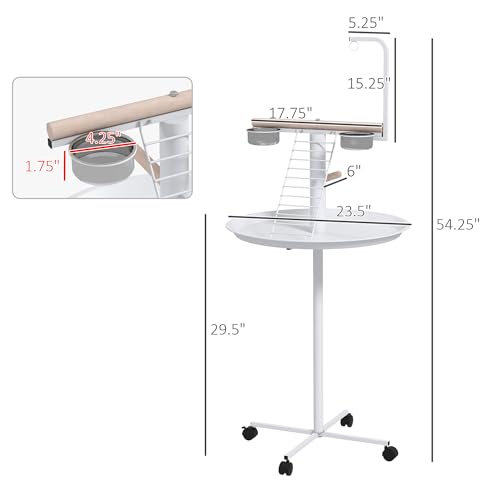 Pawhut USD10-095V00WT0131 Bird Stand, Parrot Stand With Wheels, Perches, Stainless Steel Feed Bowls, Round Tray, Bird Play Stand thumb #4