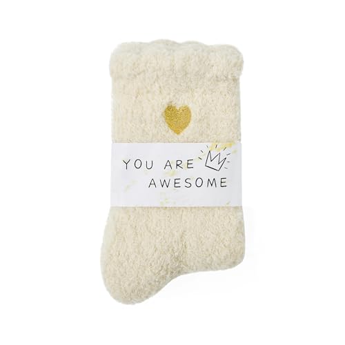 Image of American Trends Coral Fleece Cloud Socks Ultra-Soft Fuzzy Warm Sleep Socks Cozy Unisex Gifts for Birthday Self-Care 1Pack White Beige