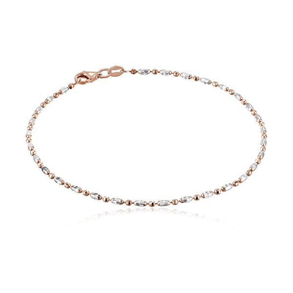 Amazon Collection Italian Rose-Tone and Polished Sterling Silver Mezzaluna Chain Anklet, 10"