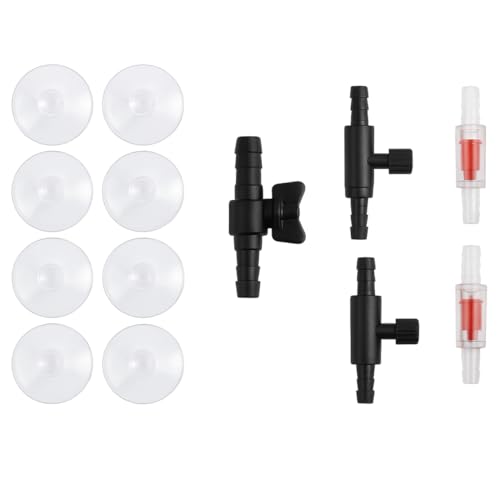 Générique Lot Connectiques Aquarium – 8 Ventouses Transparentes, 1 Robinet 1 Voie, 2 Robinets 2 Sorties, 2 Clapets Anti-Retour – Accessoires Universels...