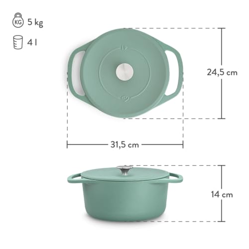 Foto von SPRINGLANE Cocotte mit Deckel – Gusseisen Topf Bräter Schmortopf Kochtopf Induktion – 24 cm rund, 4 l - Mint…