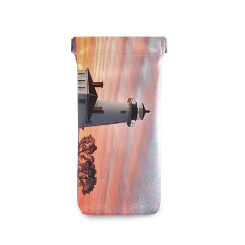 FLildon Seacoast Lighthouse Eyeglasses Pouch Squeeze Top Sunglasses Case Soft PU Leather Eyeglass Bag for Men Women