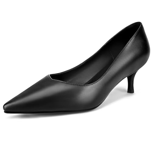 Black Kitten Heels for Women Pumps Stiletto Heels Pointed Toe Slip on Low Heel Dress Shoes Comfortable Party Wedding Dressy Women Shoes