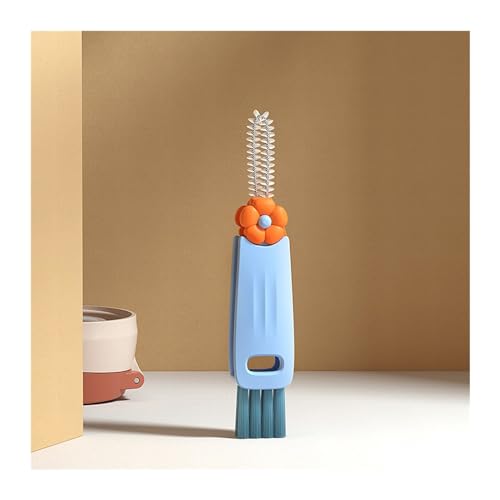 3 in 1 Cup Lid & Crevice Cleaning Brush - Sealing Cover & Straw Cleaner - Blue