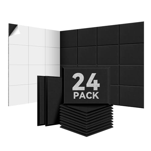 Sonuvia 24 pieza Paneles Acústicos autoadhesivos, 30*40*0.9cm Aislamiento acústico eficaz, alta densidad (230kg/m³) NRC 0.95, cubre 2,88 m², espuma acústica para paredes y puertas, sala de juegos