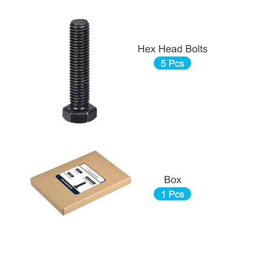 Image of METALLIXITY Hex Bolts (M12-1.75x55mm) 5Pcs, 8.8 Grade Carbon Steel Fully Threaded Black Oxide, Coarse Thread UNC Hex Head Screw Bolt - for Furniture Repair