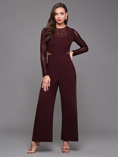 Image of Miss Chase Women's Halter Neck Sleeveless Solid Wide Leg Sequin Paneled Regular Length Jumpsuit