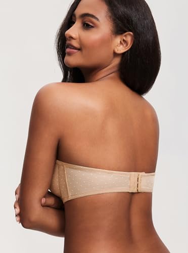 Image of DOBREVA Women's Mesh Strapless Bra Sheer Unlined See Through Underwire Bras Plus Size