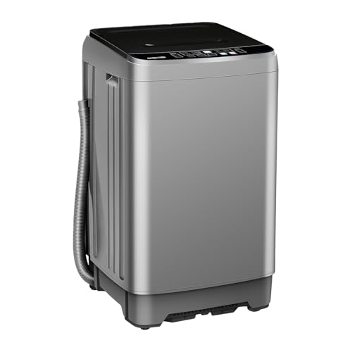 BINMIT 15.6lbs Full-Automatic Washing Machine, Portable Compact Laundry Washer with Drain Pump, 10 Programs 8 Water Levels with LED Display for RV, Camping, Apartment, Dorm, Dark-Grey