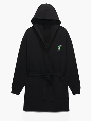 Savage X Fenty, Women's, Forever Savage Short Robe, Belt Tie, Sweatshirt Fleece, Cotton, Hooded Short Robe, Black Caviar, Xs/S #TOP4