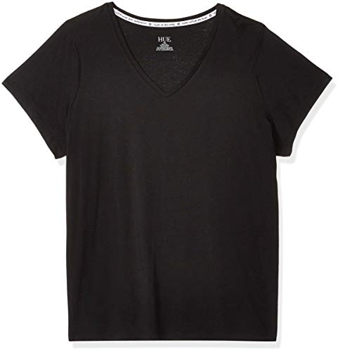 Hue Women's Basic Short Sleeve V-Neck T-Shirt For Lounging Or Sleeping, Made With Temperature Regulating Technology, Black, X-Large Us #TOP6