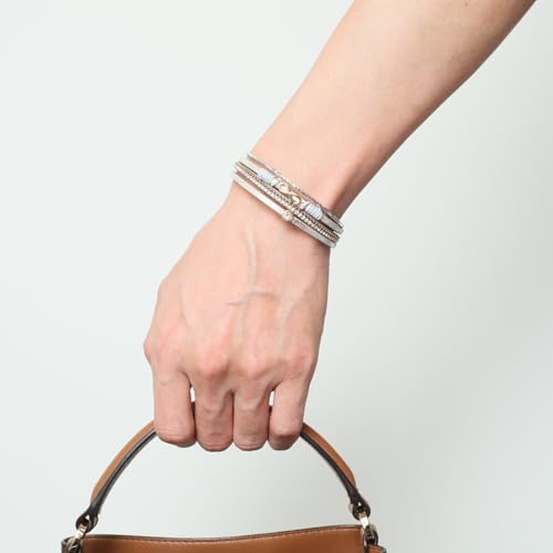 Boho Multi-Layer PU Leather Cuff Bracelet for Women Rhinestone Clasp Bracelets4