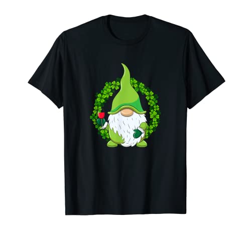 Hippie gnome drinking wine shamrock st patricks day t-shirt