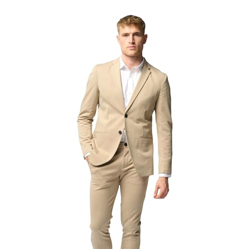 Performance Blazer Herren Beige (Größe 46) – Stylischer Slim Fit Herren Stretch Sakko – Stretch Anzugjacke – Bequemer, praktischer Zwei Knopf Sakko für Business & Freizeit